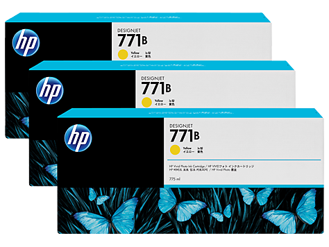 Genuine Original HP 771B 3 pack 775ml Yellow DesignJet Ink Cartridges (B6Y26A)